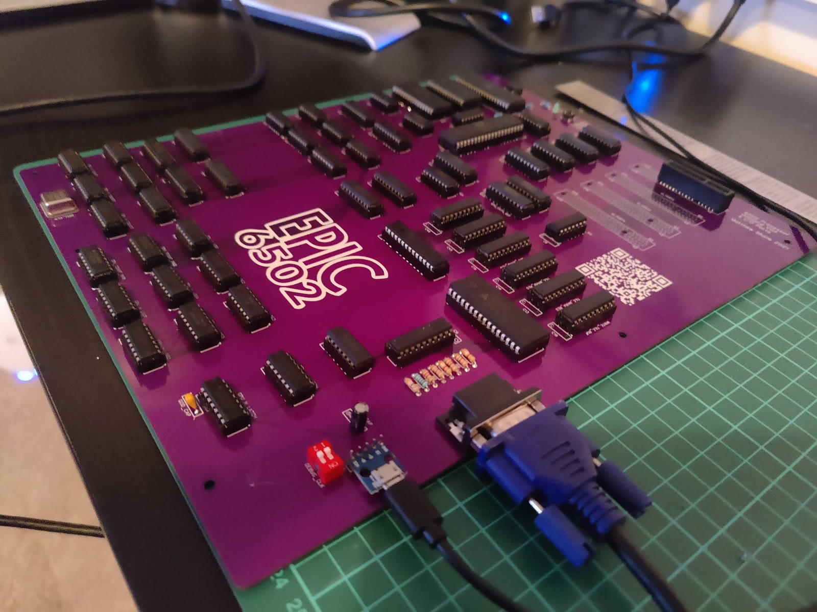 The EPIC 6502 board with VGA and USB power plugged in